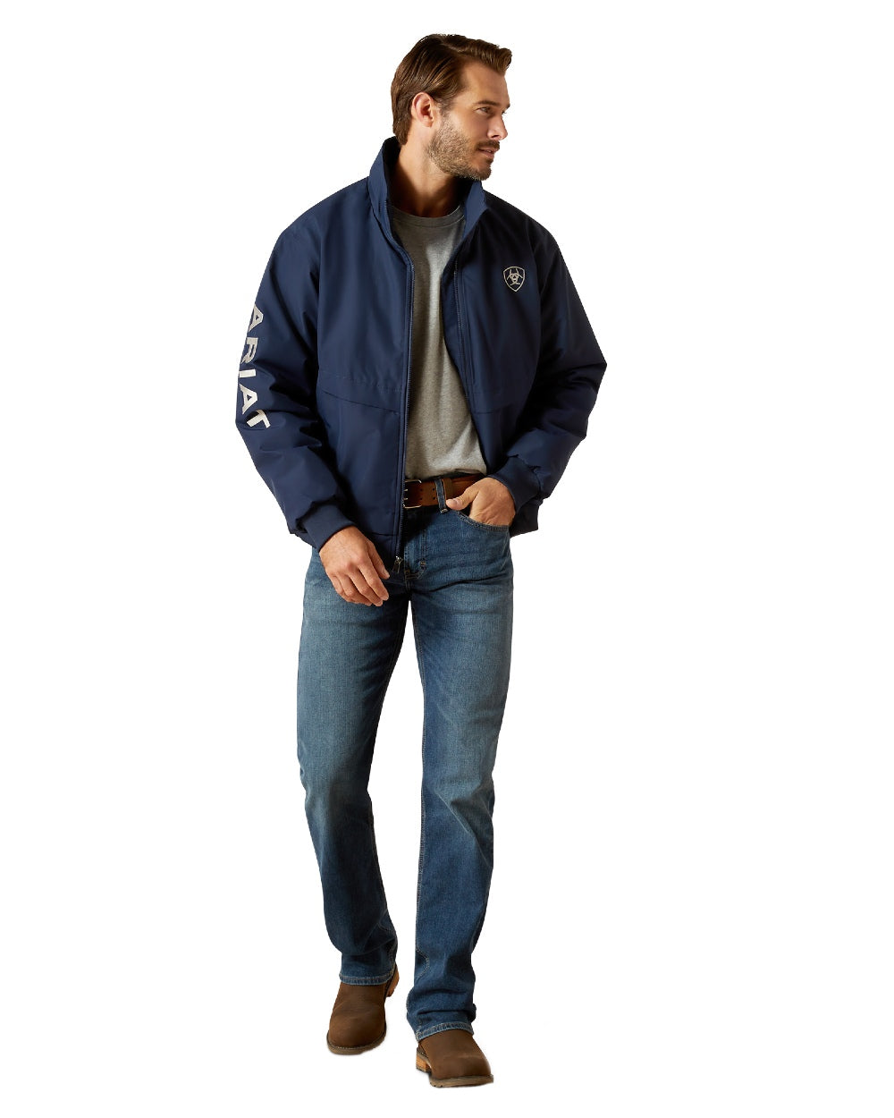 Navy Coloured Ariat Mens Stable 2.0 Insulated Jacket on white background