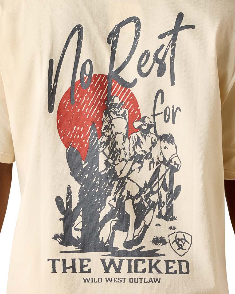 Sandshell coloured Ariat Mens The Wicked Boxy T-Shirt on white background
