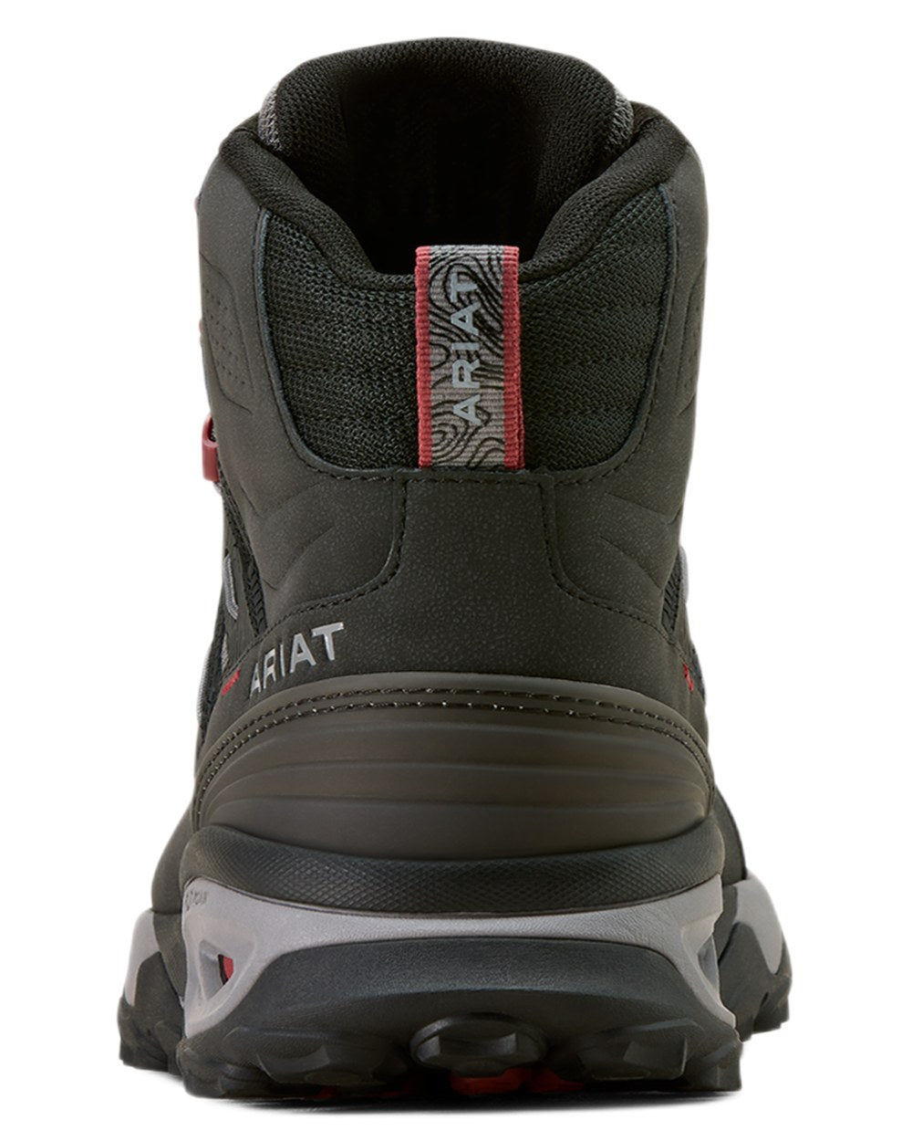 Black Grey coloured Ariat Mens Traverse Mid Waterproof Hiking Boots on white background