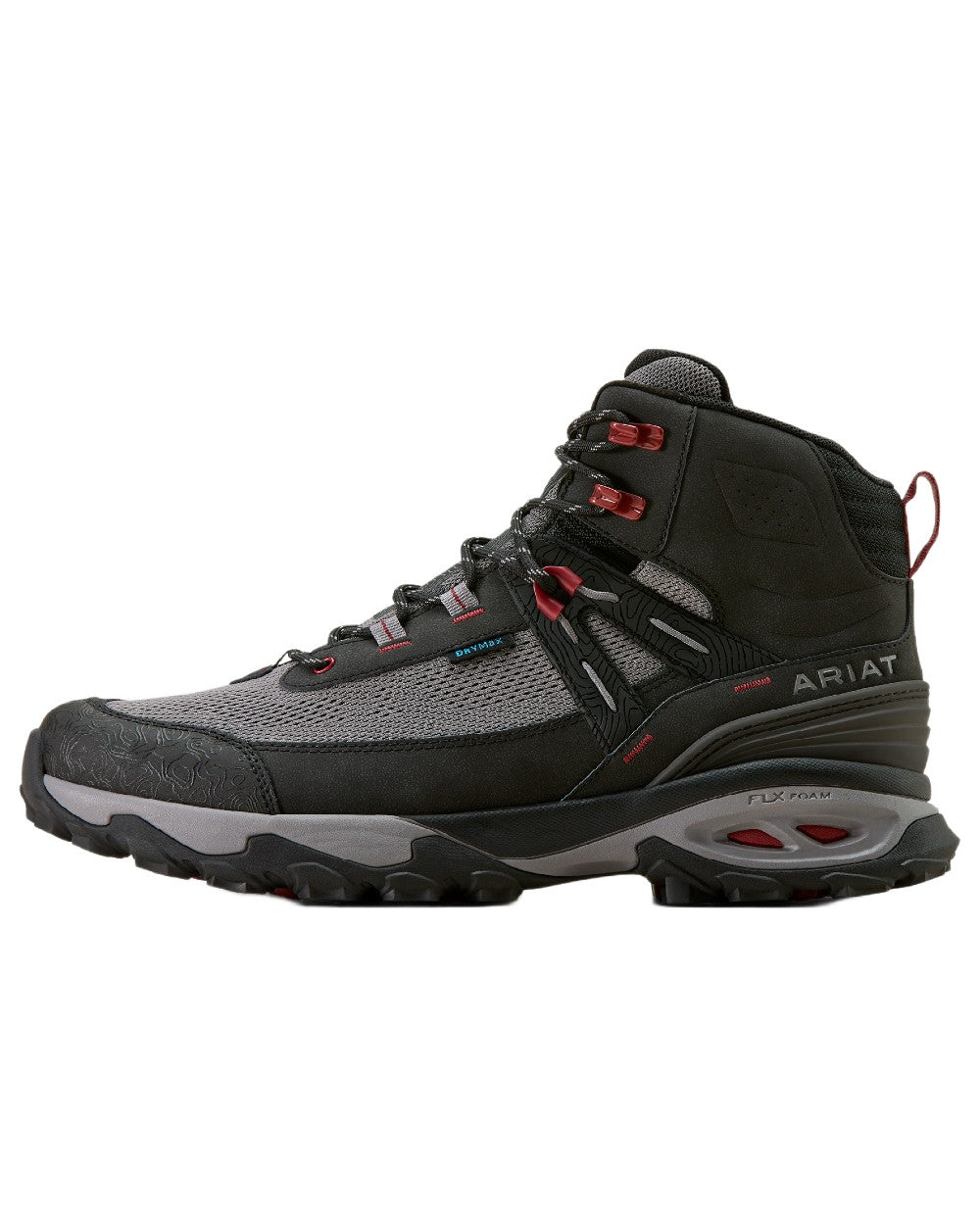 Black Grey coloured Ariat Mens Traverse Mid Waterproof Hiking Boots on white background