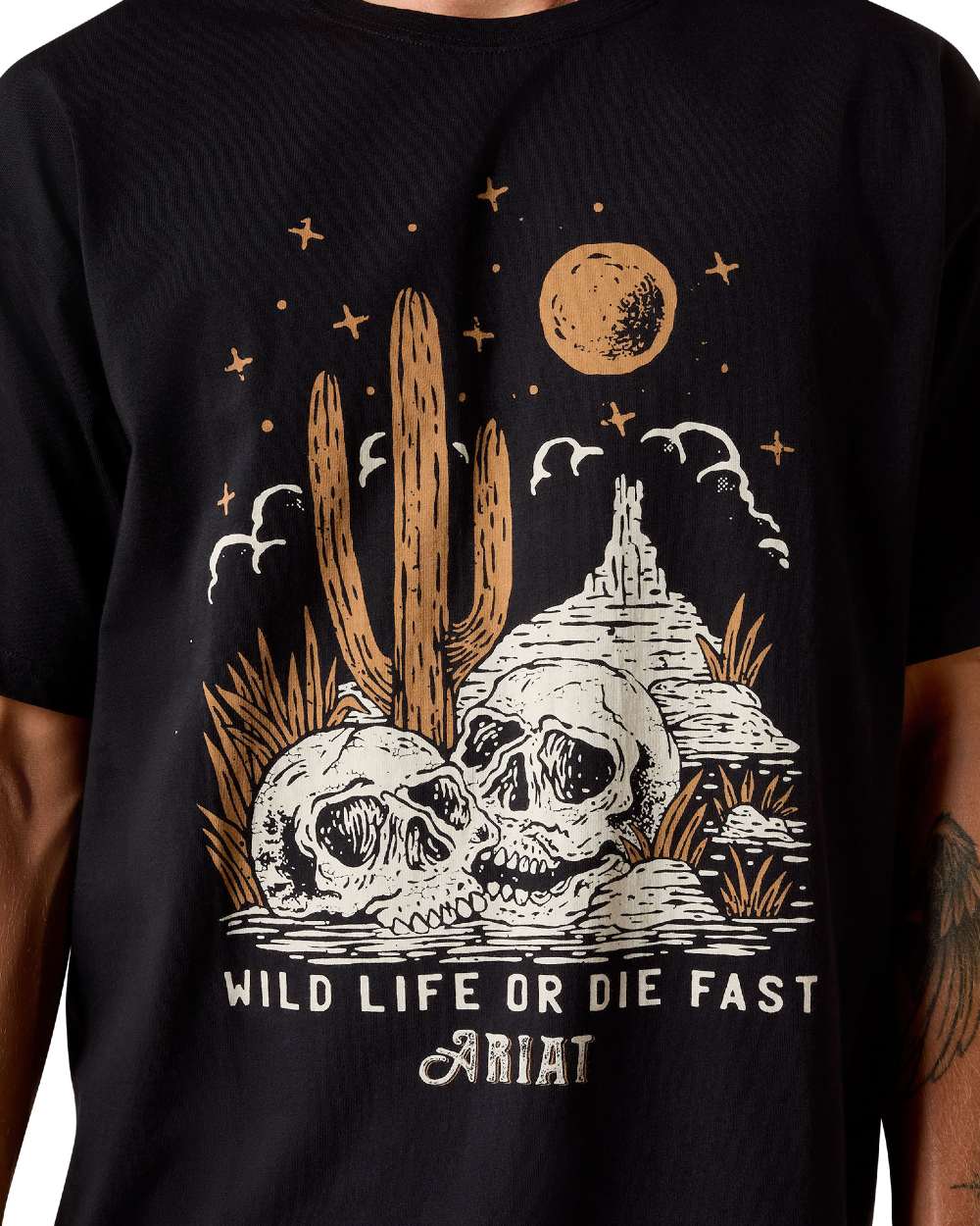Washed Black coloured Ariat Mens Wild Life Boxy T-Shirt on white background