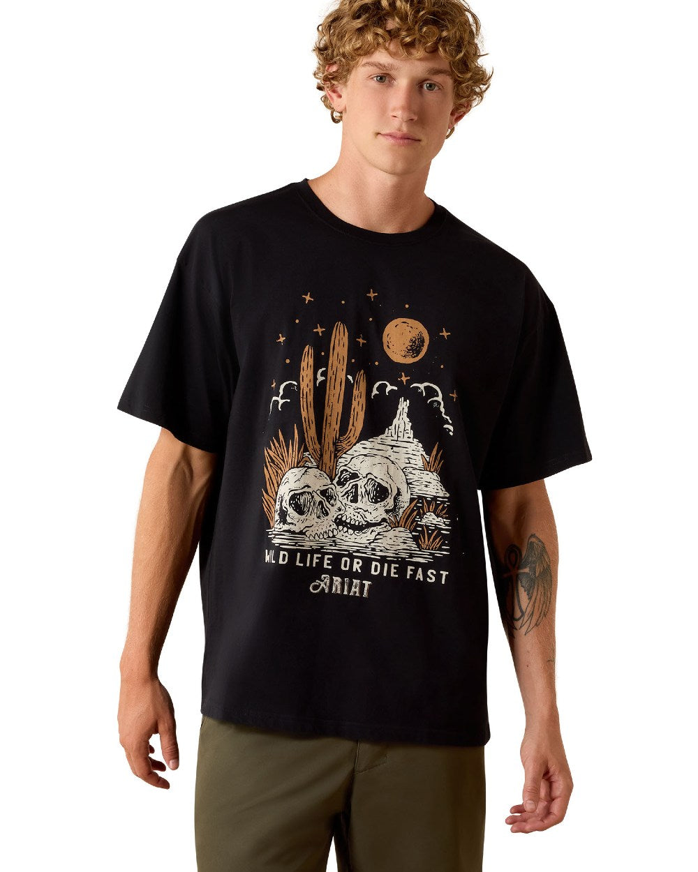Washed Black coloured Ariat Mens Wild Life Boxy T-Shirt on white background
