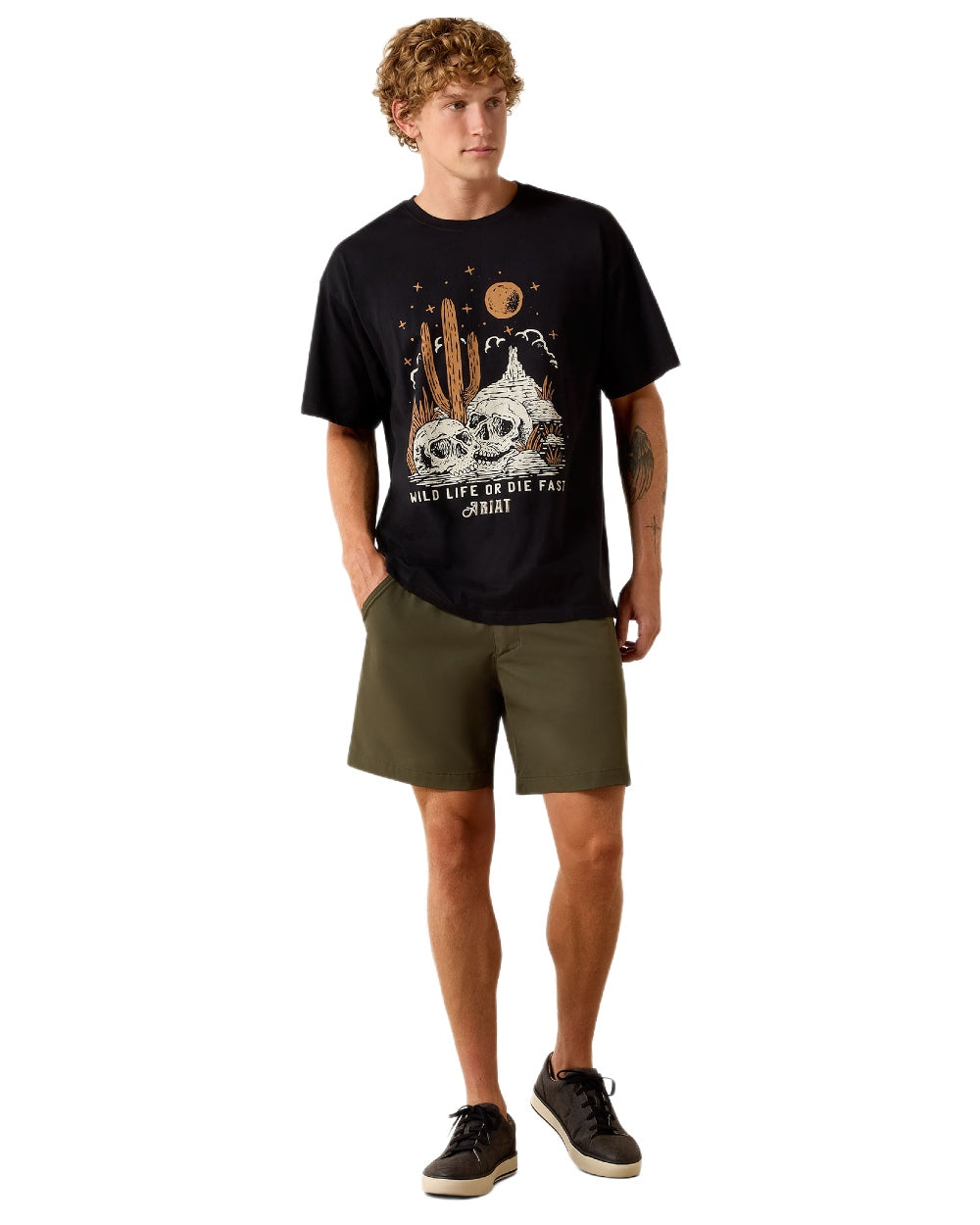 Washed Black coloured Ariat Mens Wild Life Boxy T-Shirt on white background