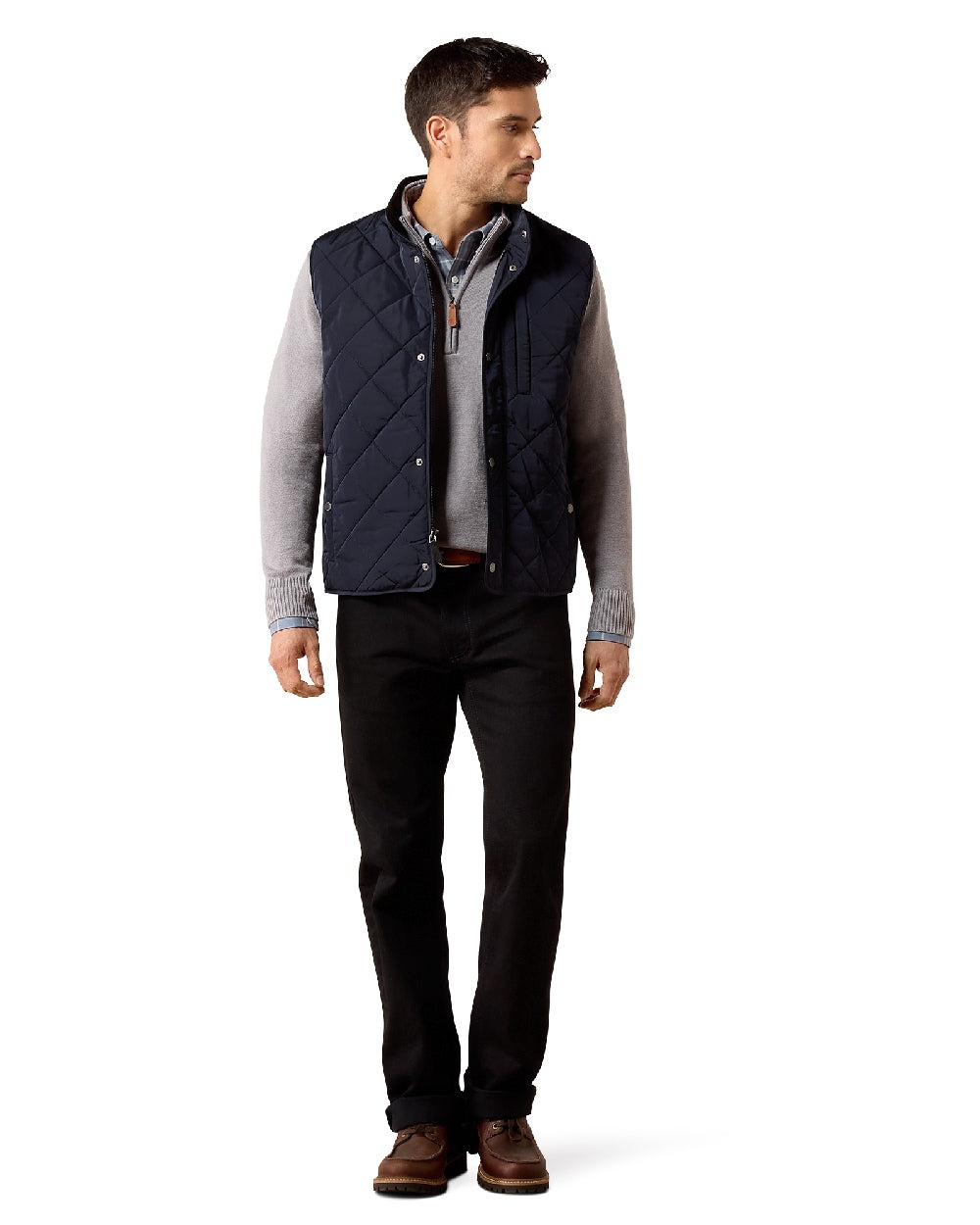 Show Navy coloured Ariat Mens Woodgate Vest on white background