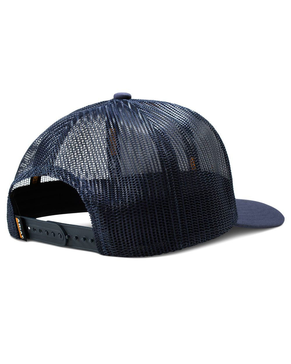 Navy coloured Ariat Mens Work Roughneck Patch Snapback Cap on white background