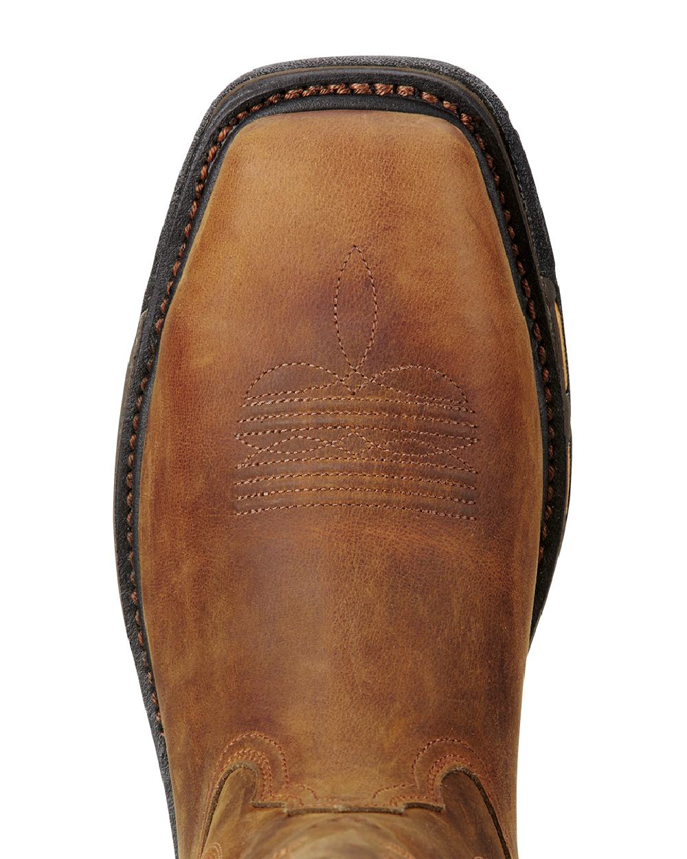 Toast coloured Ariat Mens WorkHog Wide Square Toe Steel Toe Work Boots on white background