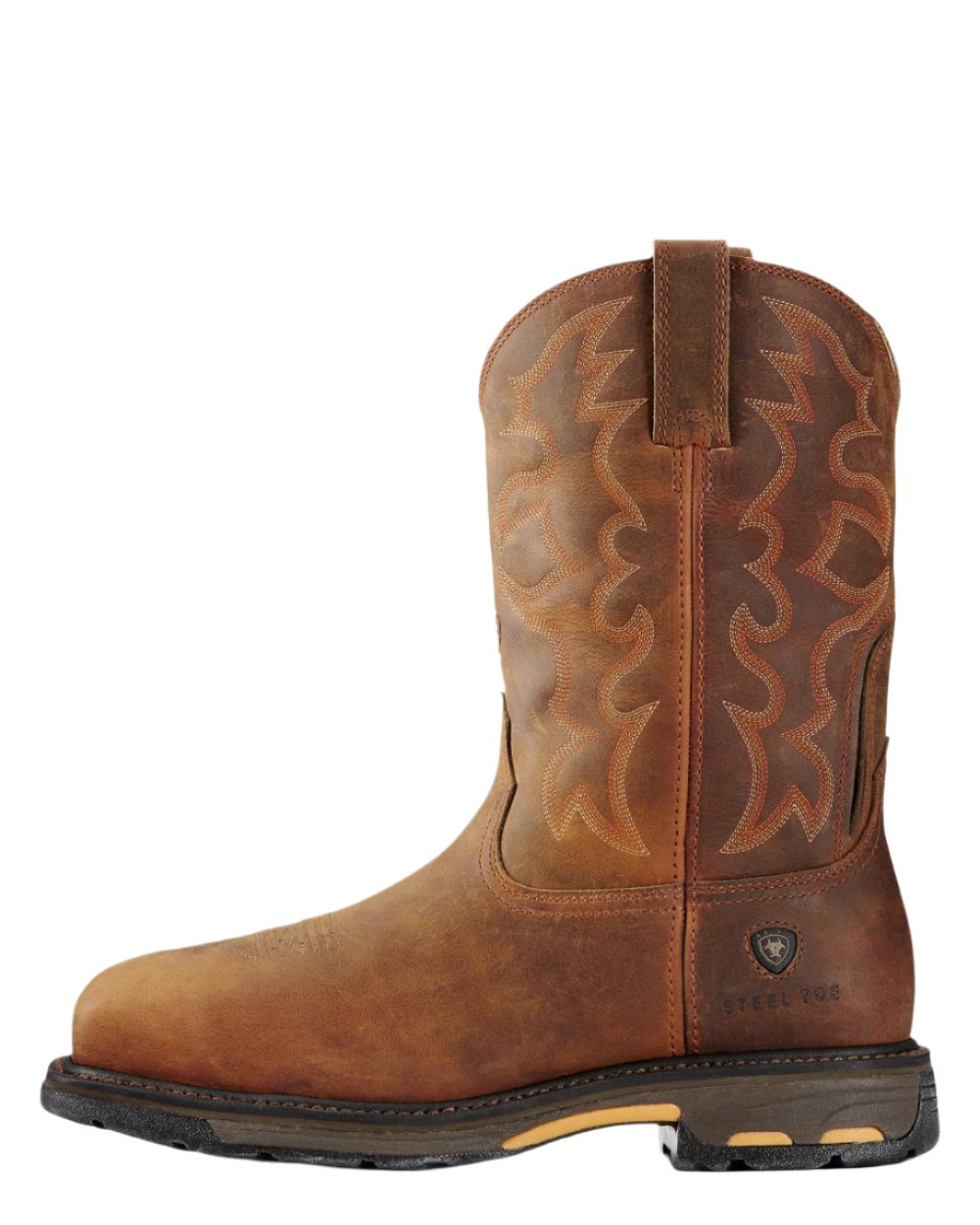 Toast coloured Ariat Mens WorkHog Wide Square Toe Steel Toe Work Boots on white background
