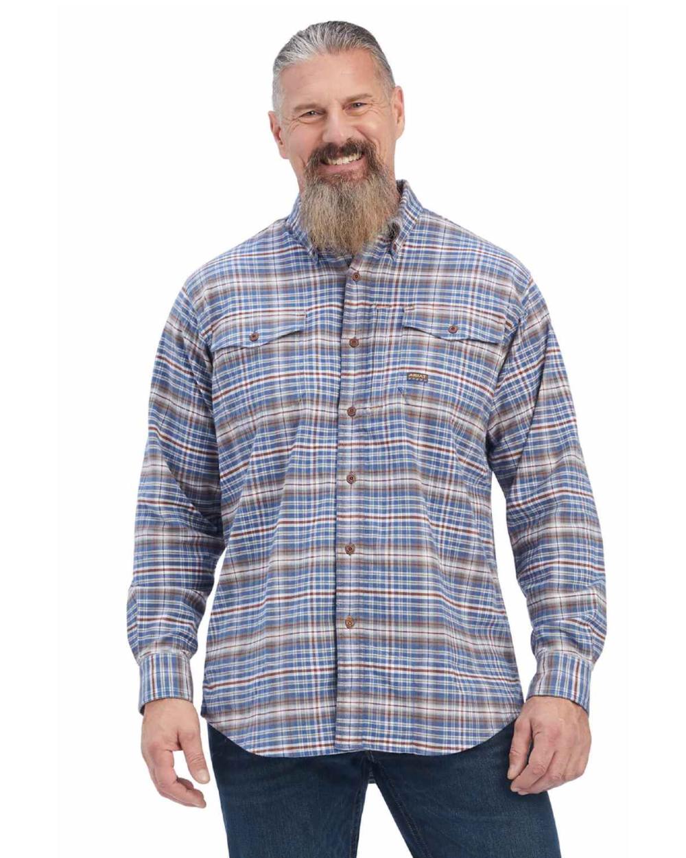Alloy Grey coloured Ariat Rebar Flannel Durastretch Work Shirt on white background