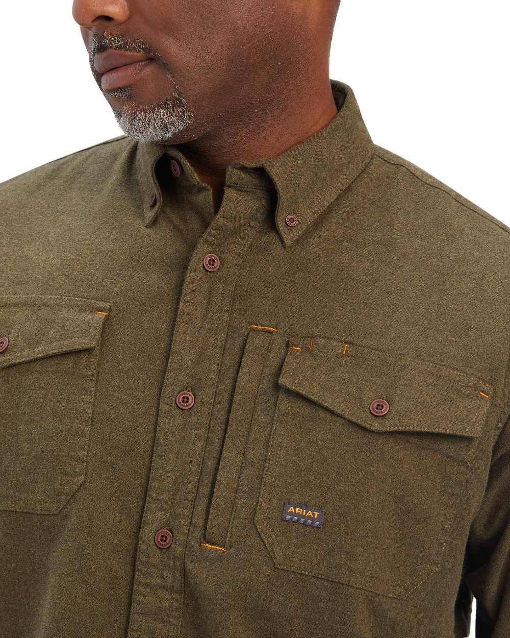 Wren Heather coloured Ariat Rebar Flannel Durastretch Work Shirt on white background