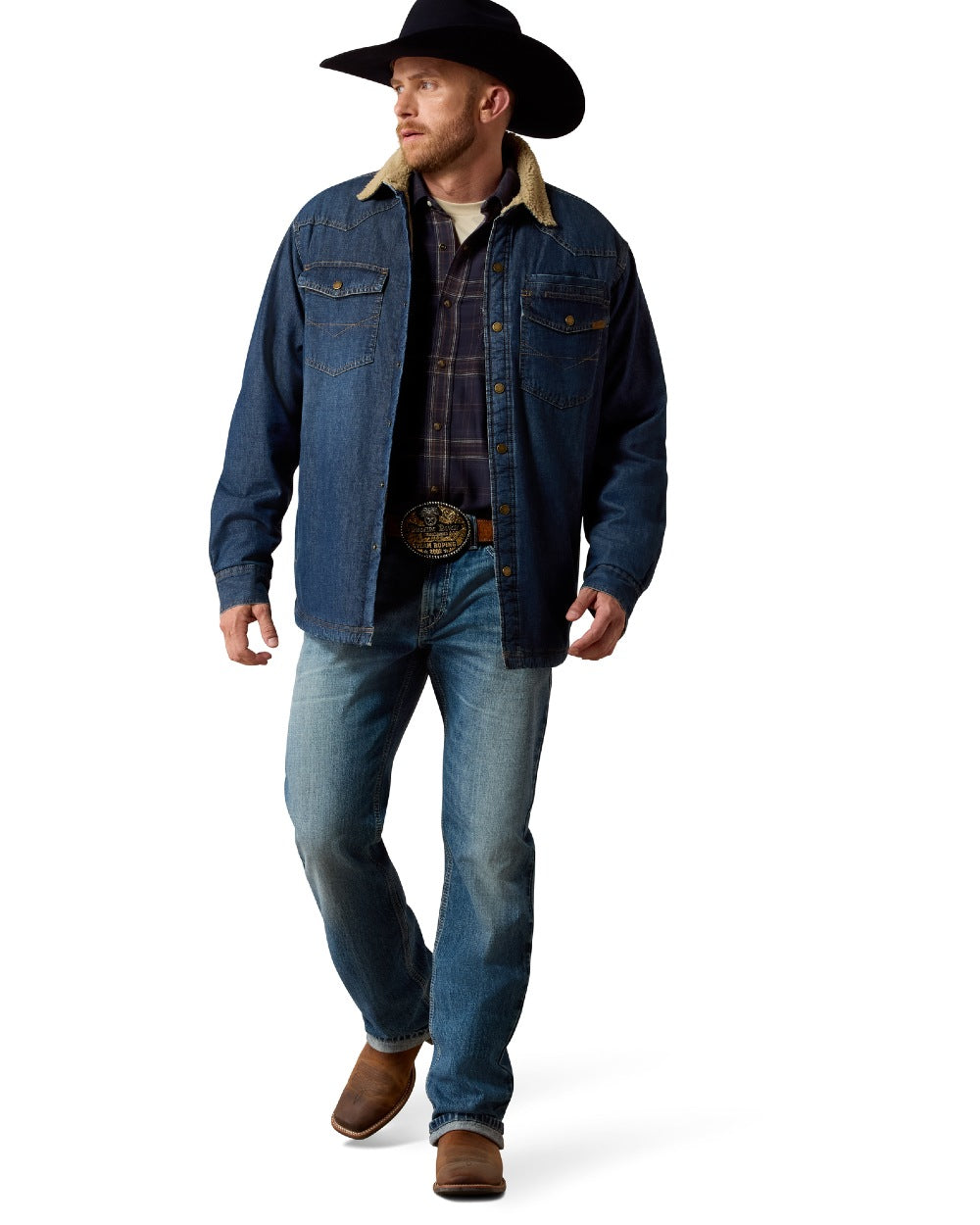 Stewart coloured Ariat Mens Sherpa Lined Shirt Jacket on white background