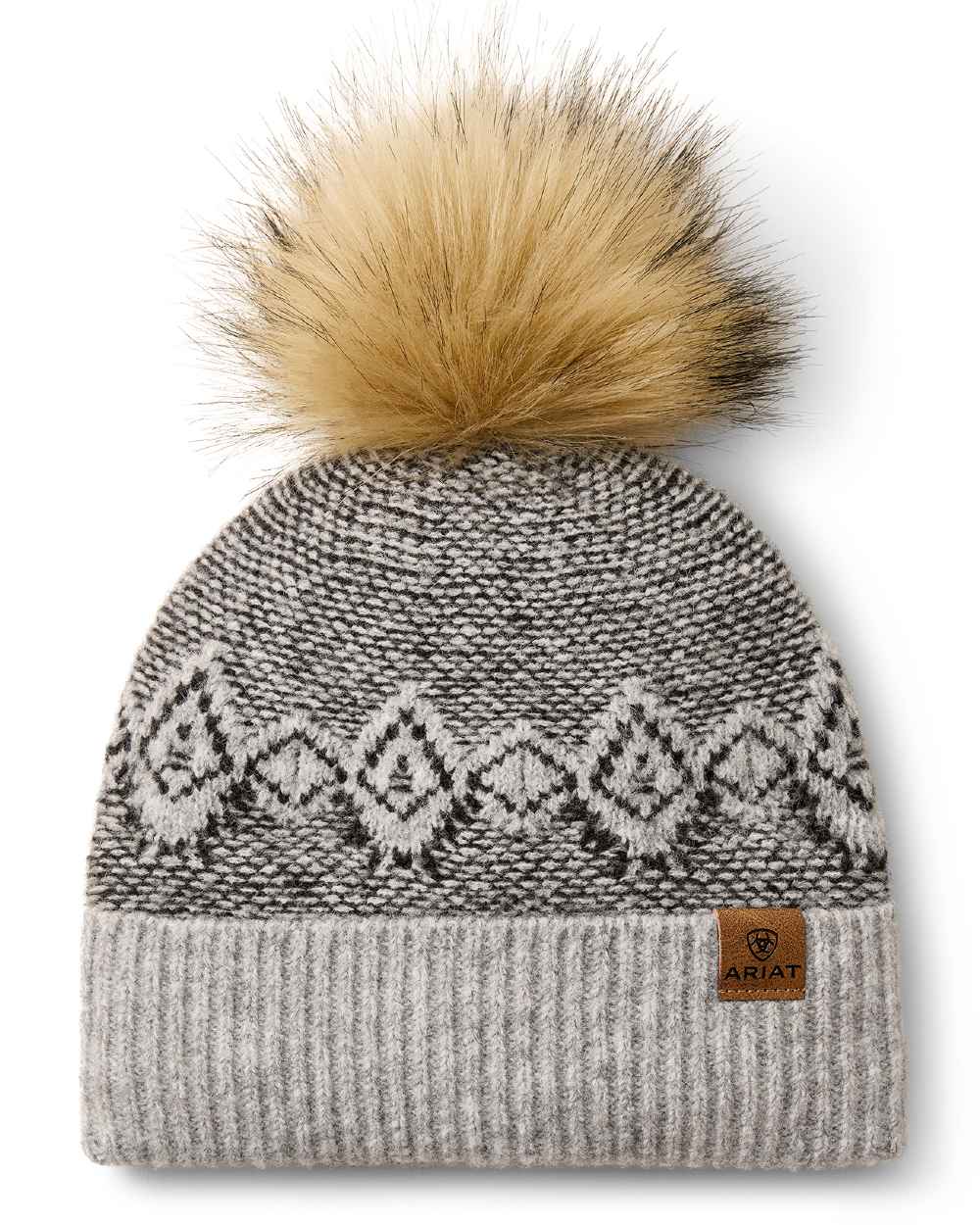 Grey Heather coloured Ariat Willow Beanie on beige background