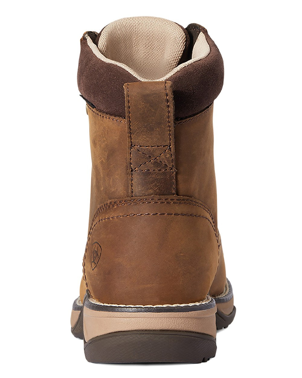 Distressed Brown Coloured Ariat Womens Anthem Round Toe Lacer Waterproof Boot on white background