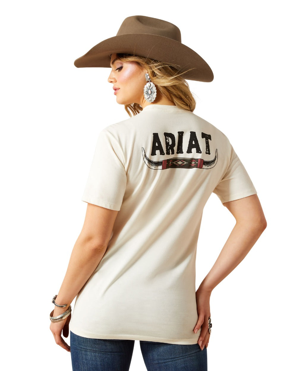 Natural Coloured Ariat Womens Ariat Bull Horns T-Shirt on white background