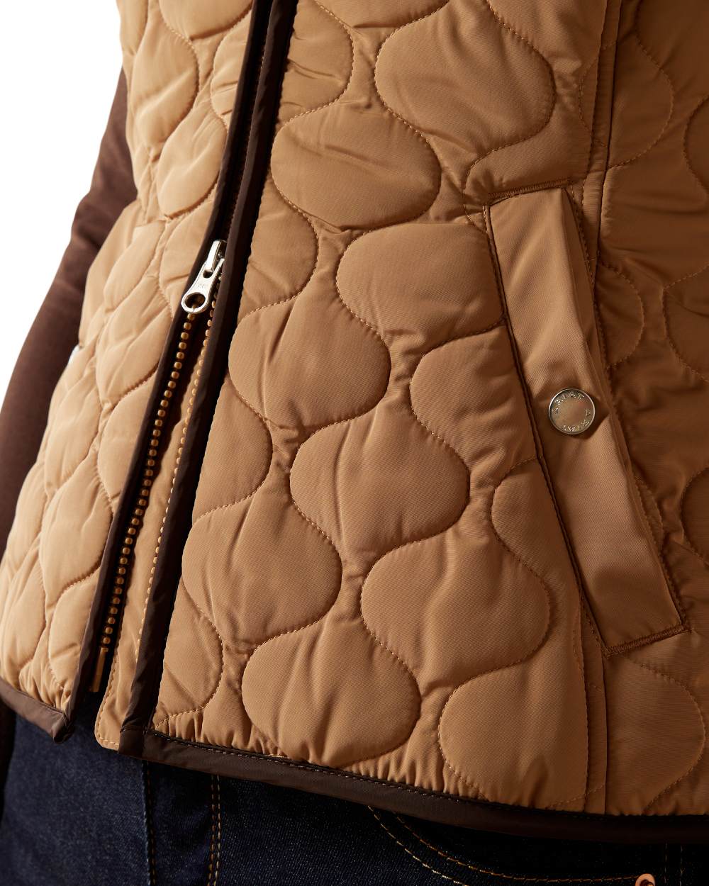 Tigers Eye Coloured Ariat Womens Ashley 2.0 Insulated Vest on white background