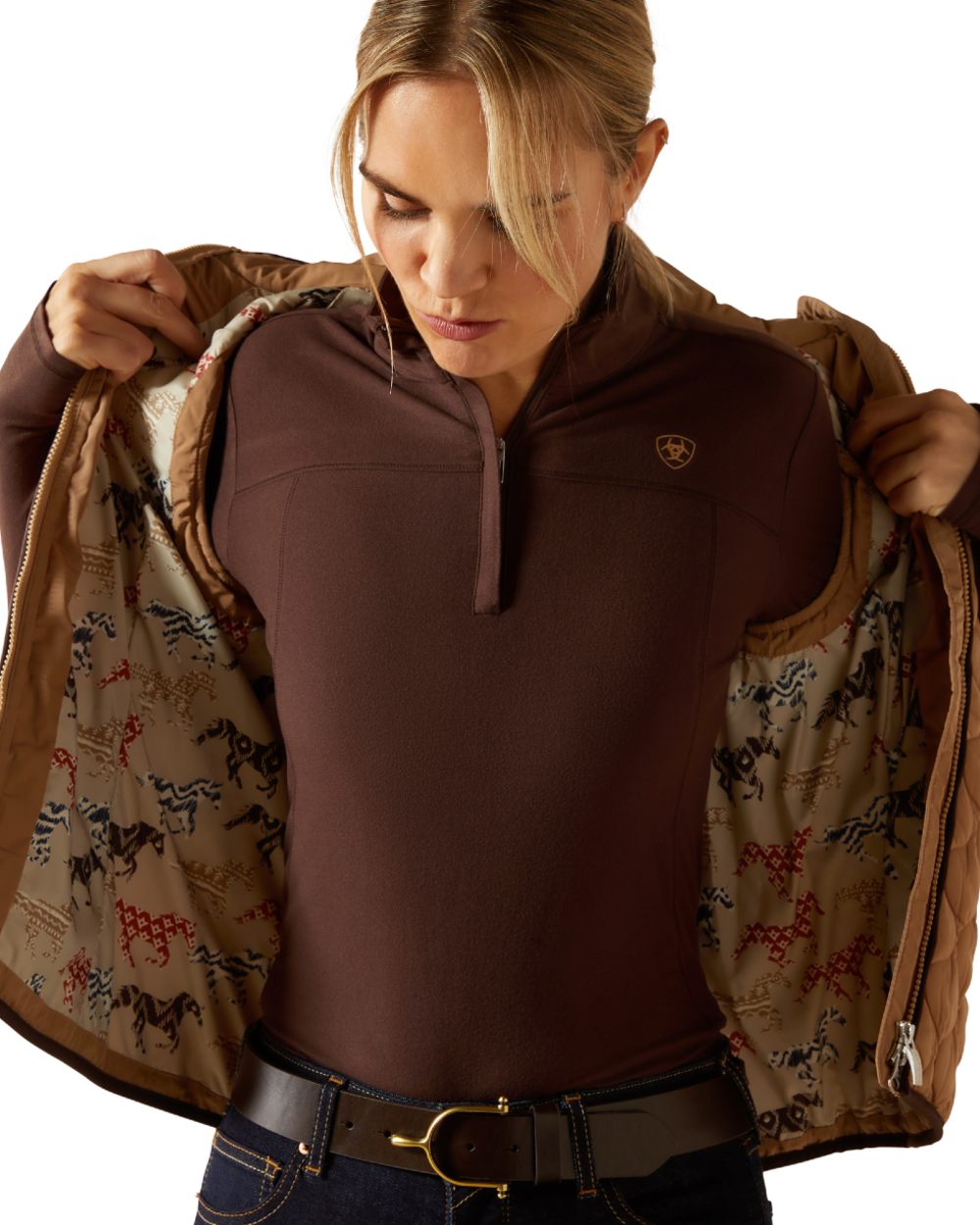 Tigers Eye Coloured Ariat Womens Ashley 2.0 Insulated Vest on white background