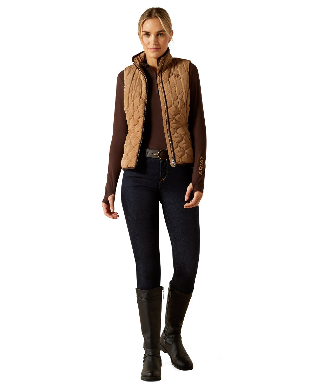 Tigers Eye Coloured Ariat Womens AshleAy 2.0 Insulated Vest on white background