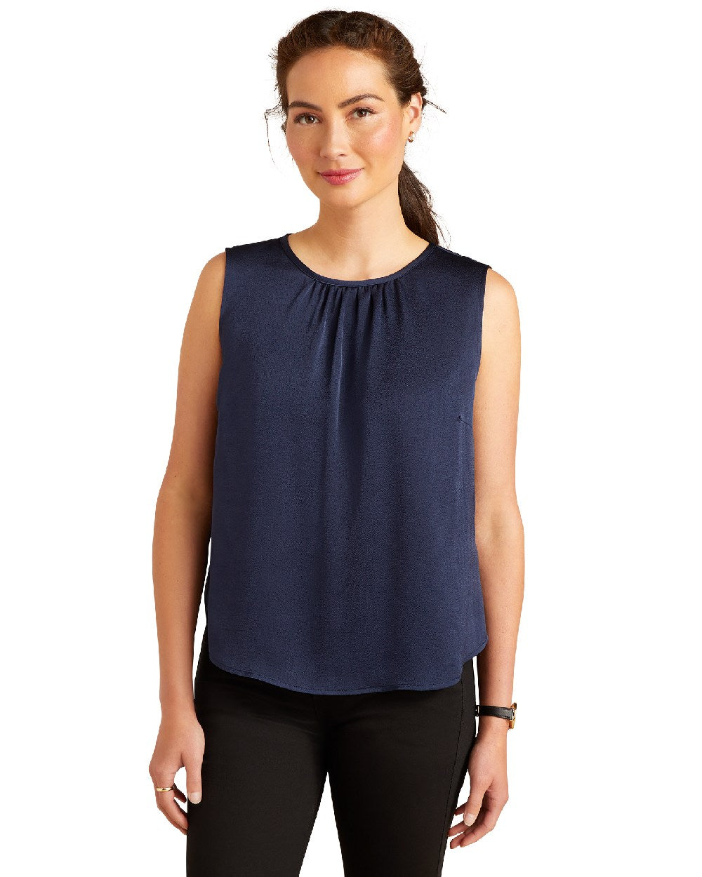 Navy Coloured Ariat Womens Bayview Blouse on white background