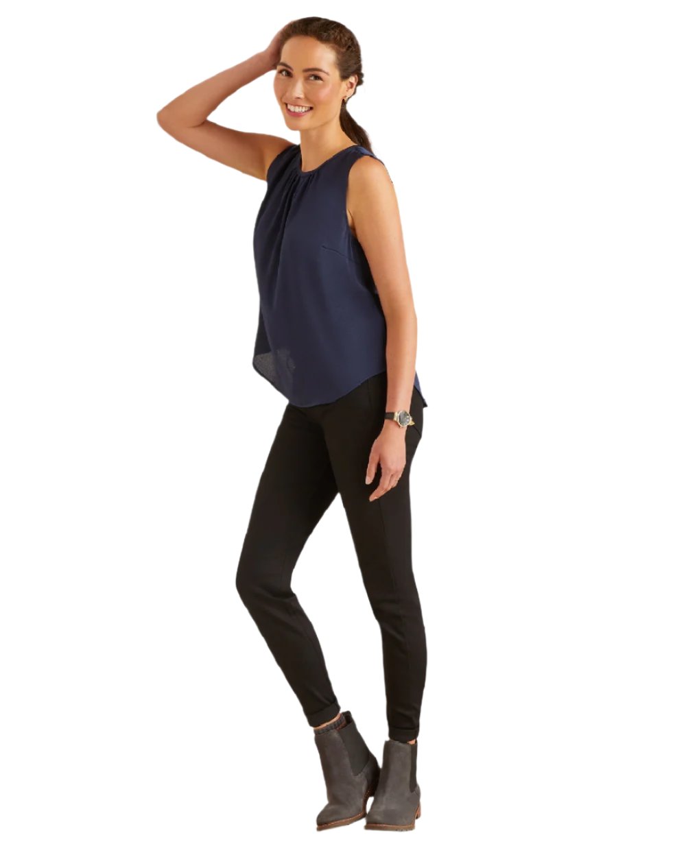 Navy Coloured Ariat Womens Bayview Blouse on white background