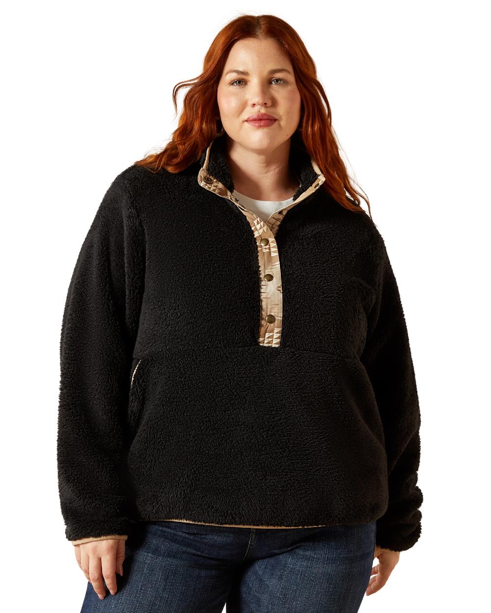 Black Coloured Ariat Womens Berber Snap Front Sweatshirt on white background