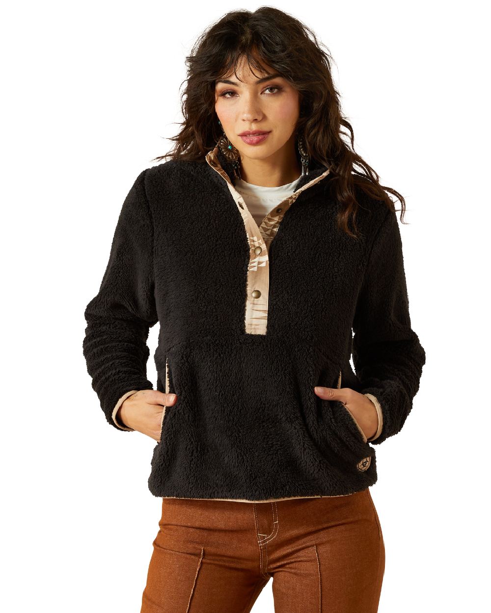 Black Coloured Ariat Womens Berber Snap Front Sweatshirt on white background