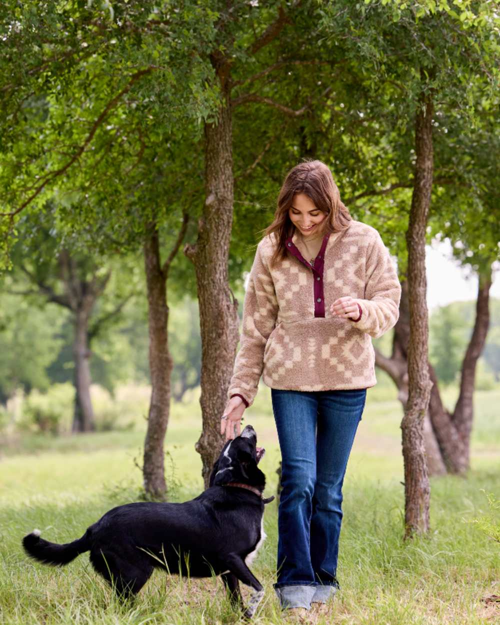 Lone Ridge Print Coloured Ariat Womens Berber Snap Front Sweatshirt on outdoor background