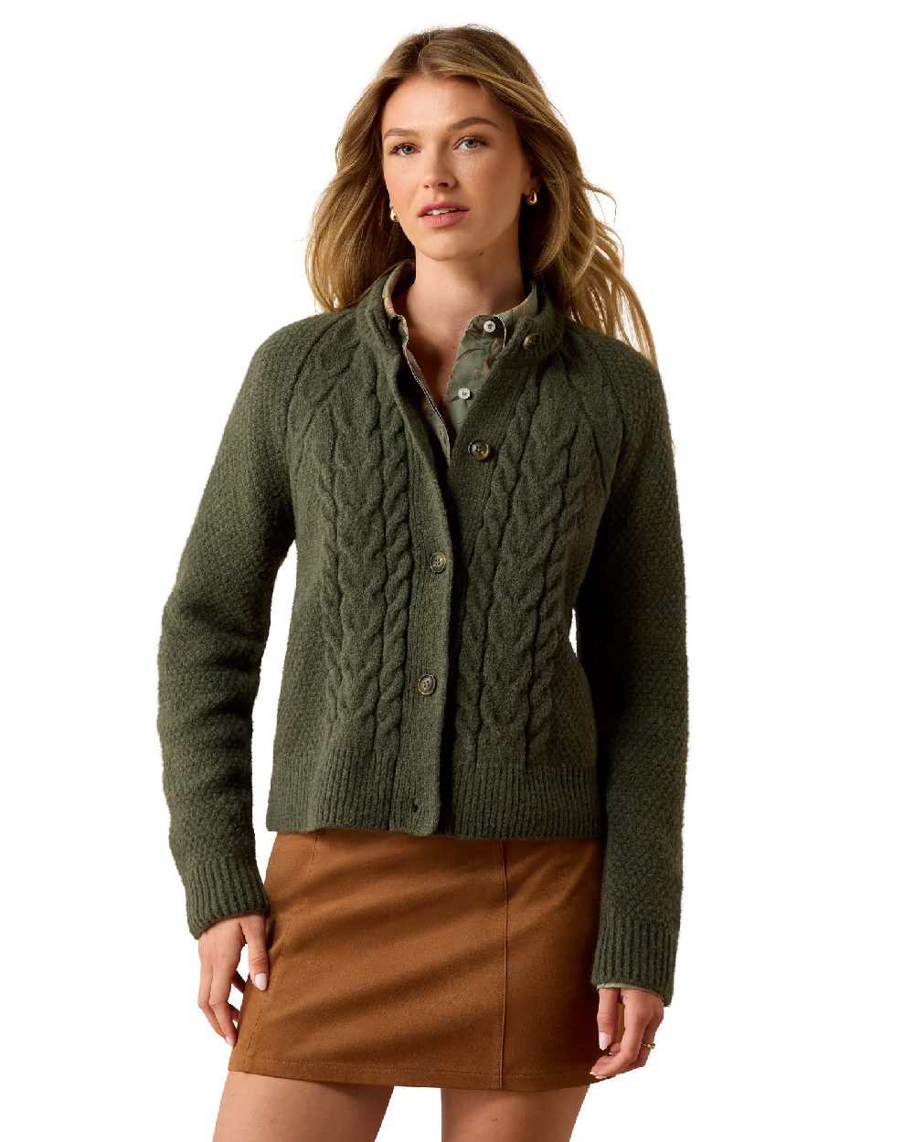 Thyme coloured Ariat Womens Brackenwood Sweater on white background