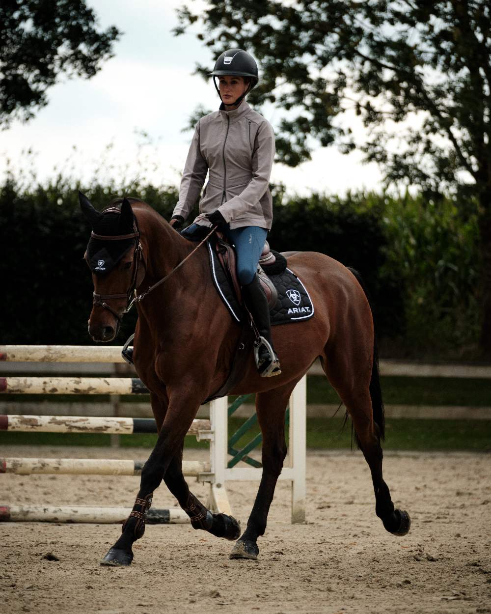 Zinc Coloured Ariat Womens Breathe Deep Jacket on forest background