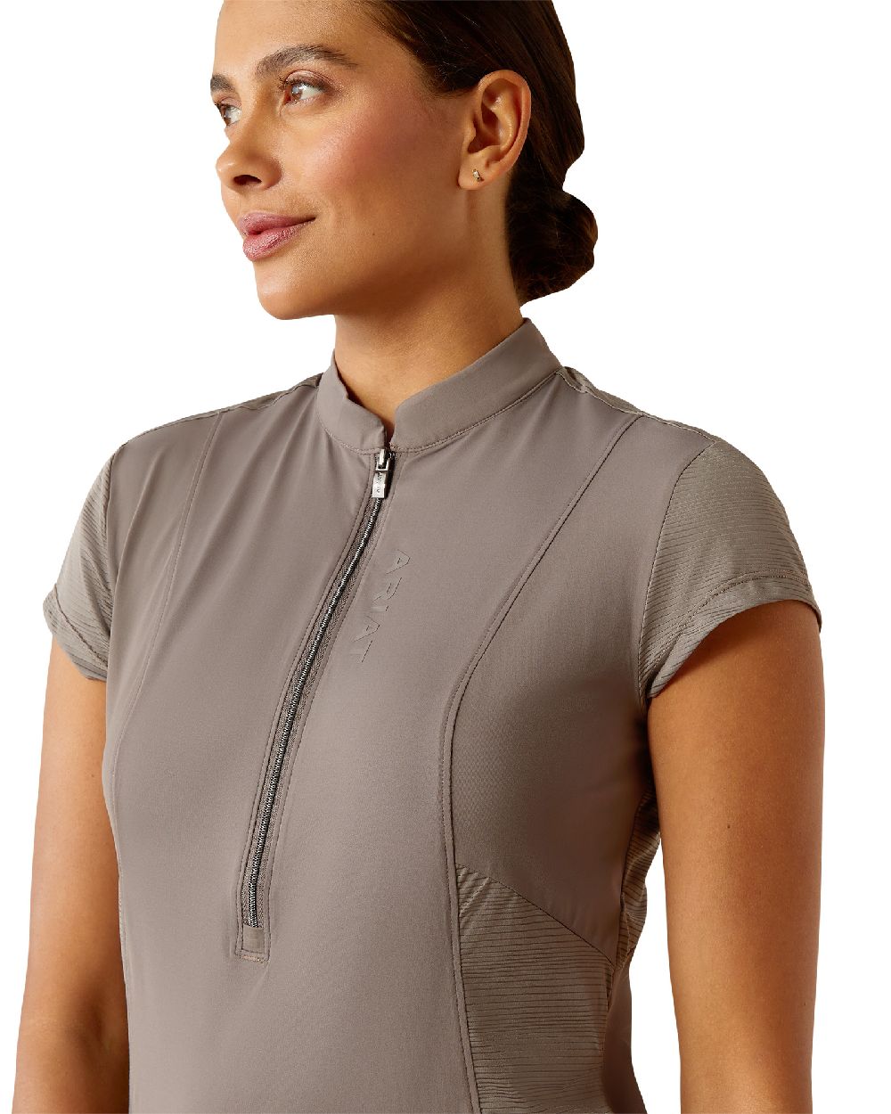 Plum Grey coloured Ariat Womens Breathe Quarter Zip Baselayer on white background
