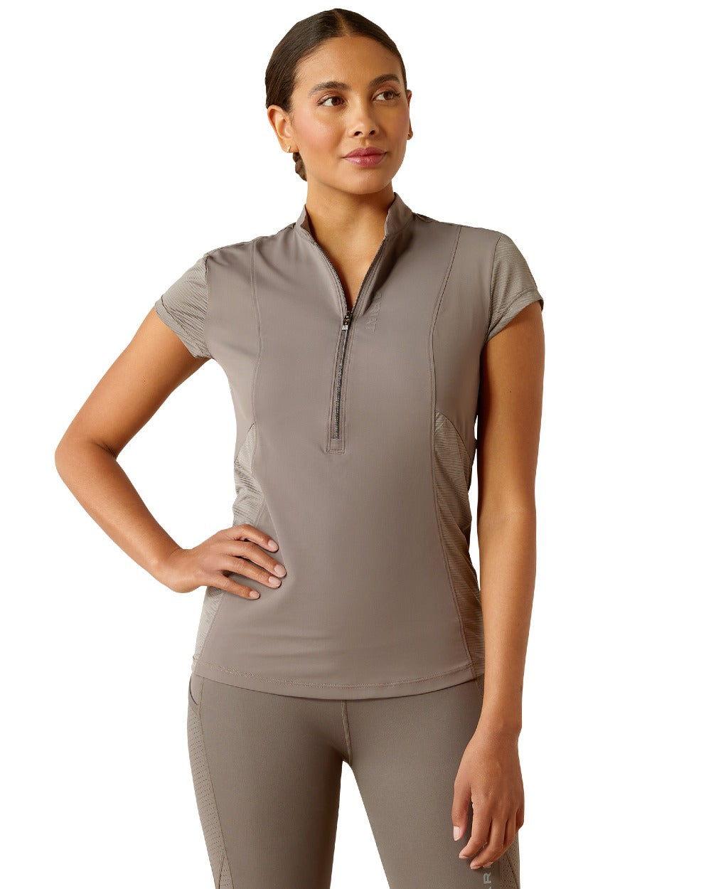 Plum Grey coloured Ariat Womens Breathe Quarter Zip Baselayer on white background