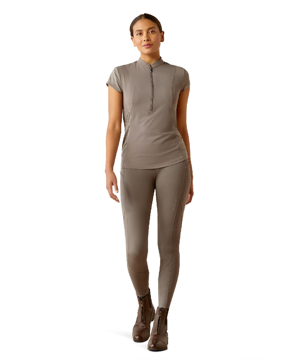 Plum Grey coloured Ariat Womens Breathe Quarter Zip Baselayer on white background