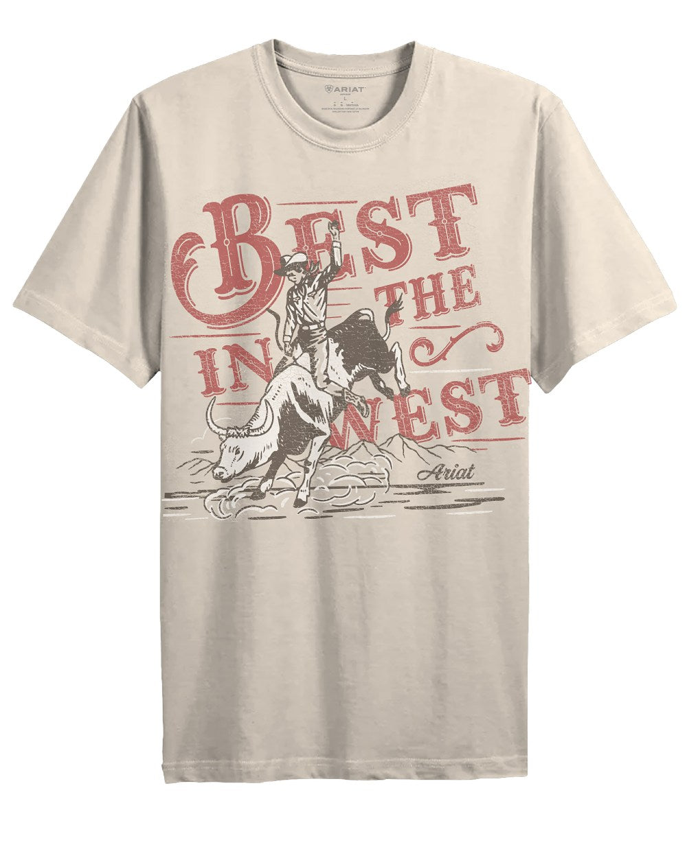 French Oak coloured Ariat Womens Bull Rider Arched T-Shirt on white background