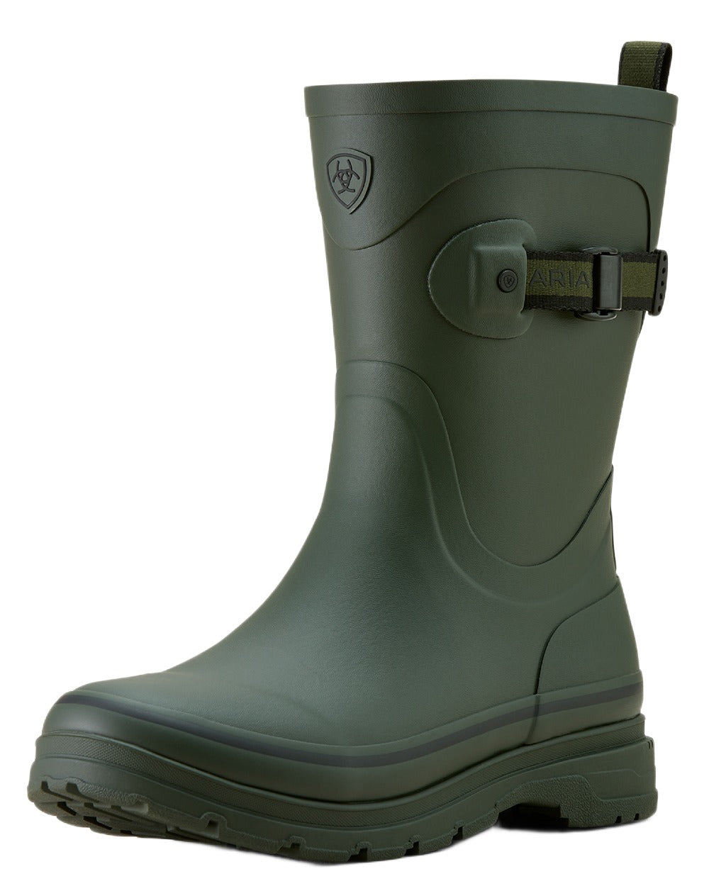 Dark Olive coloured Ariat Womens Burford Wellington Boots on white background