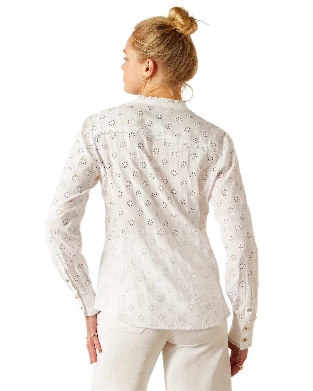 White Eyelet coloured Ariat Womens Clarion Blouse on white background
