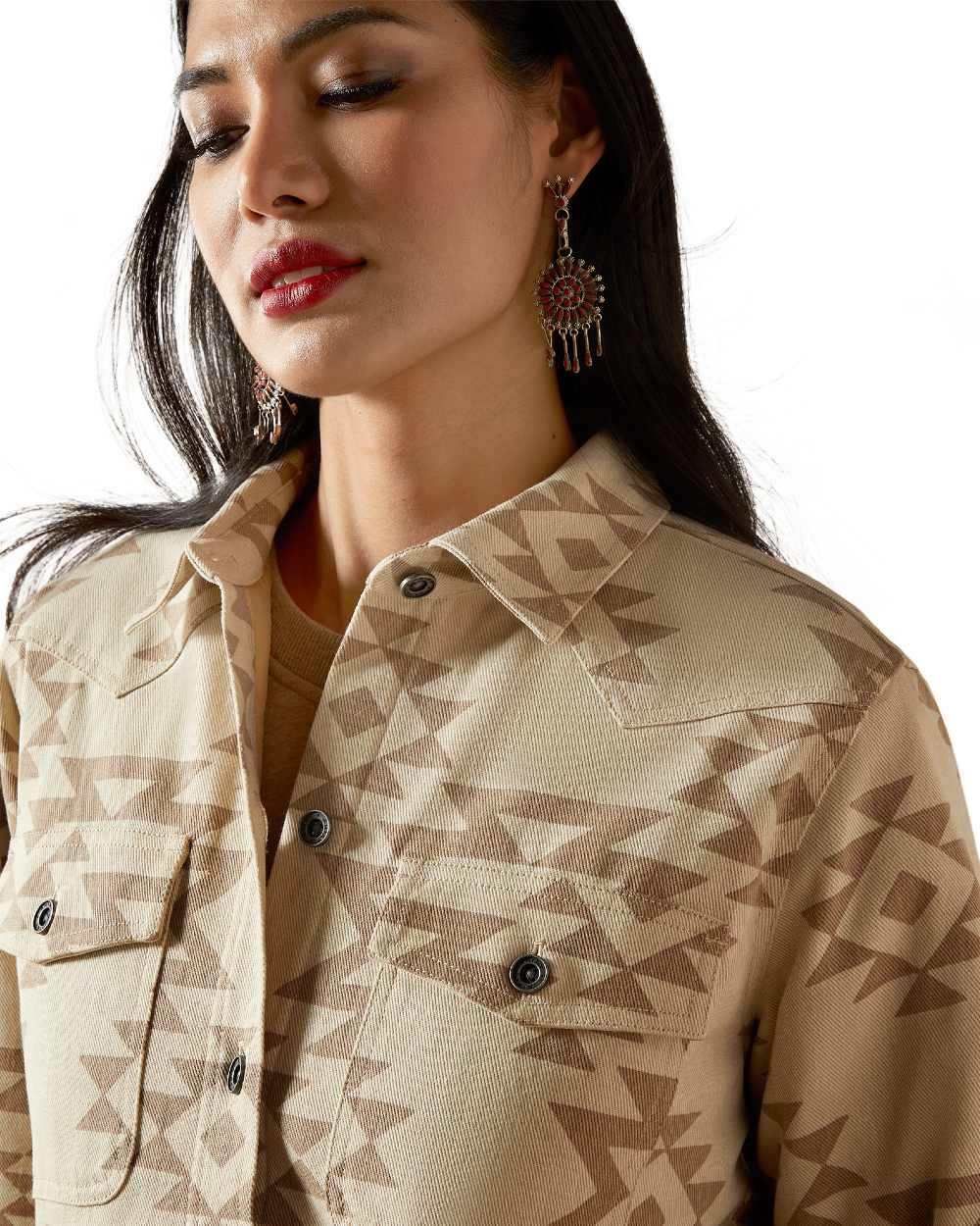 Puebla Print Coloured Ariat Womens Clovis Insulated Shirt Jacket on white background