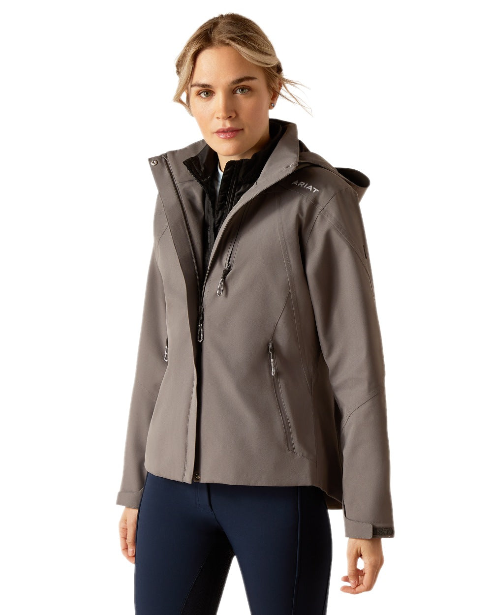 Plum Grey Coloured Ariat Womens Coastal Waterproof Jacket on white background