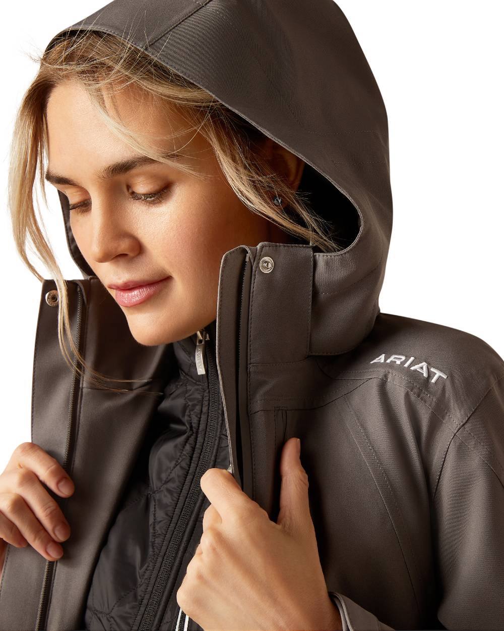 Plum Grey Coloured Ariat Womens Coastal Waterproof Jacket on white background