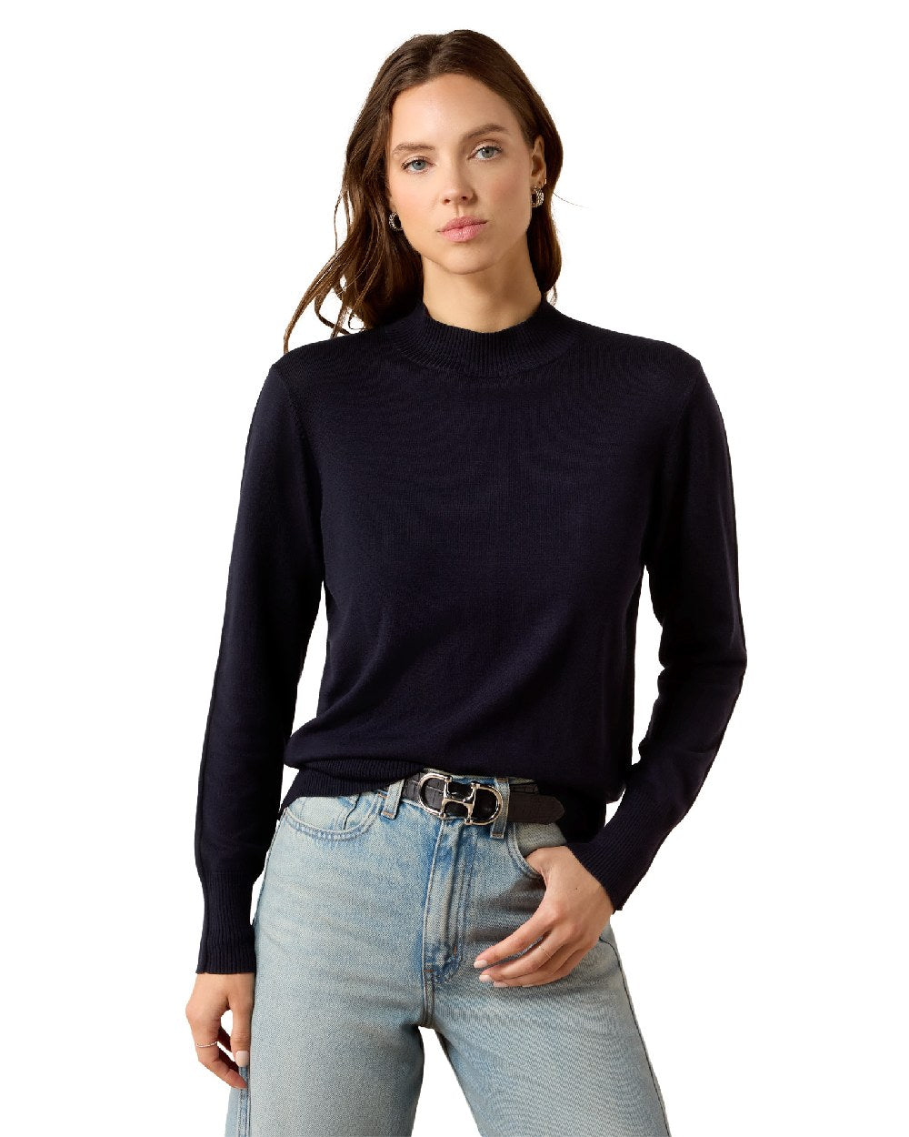 Dark Navy coloured Ariat Womens Coney Sweater on white background