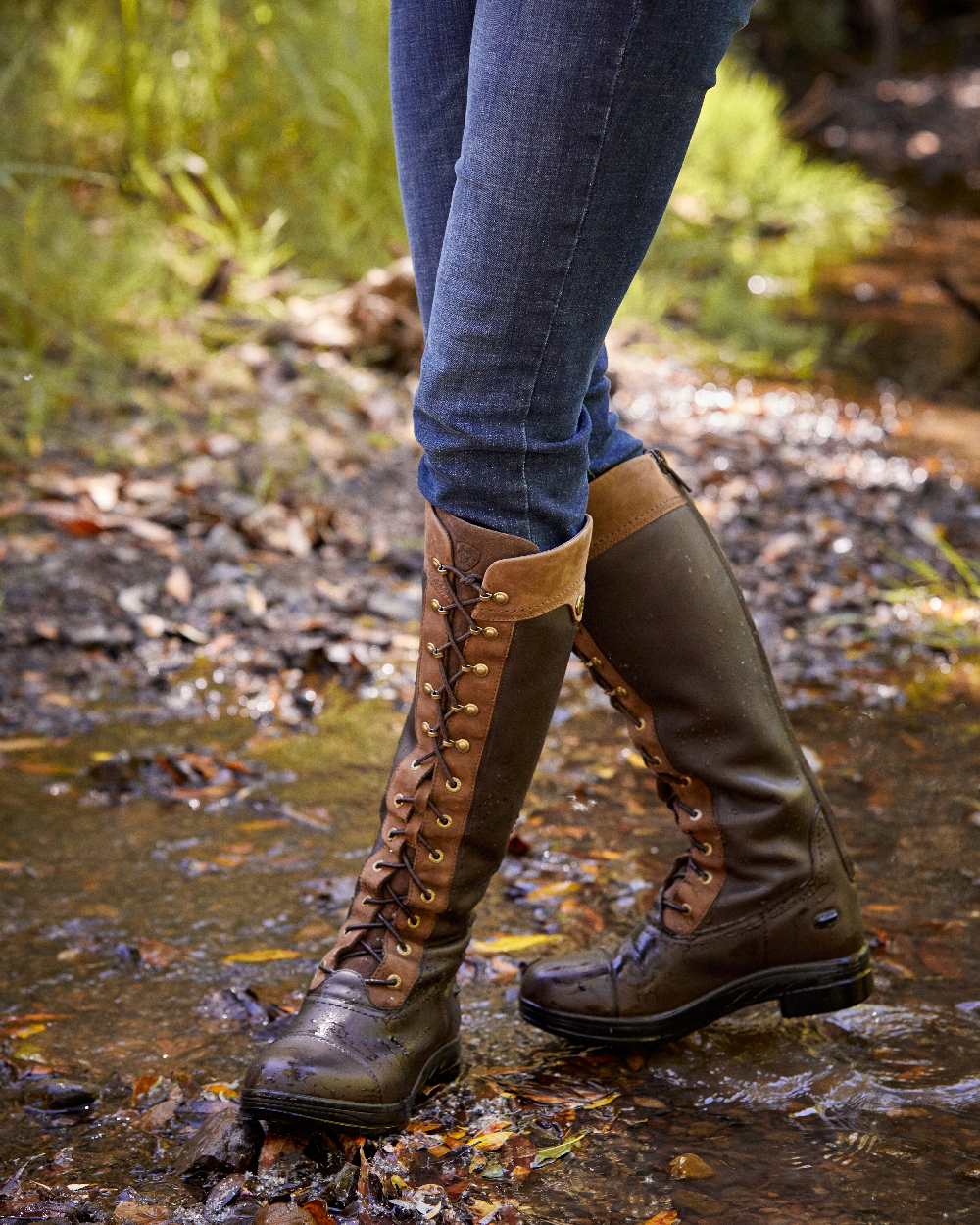 Ebony Brown Coloured Ariat Womens Coniston Max Waterproof Insulated Boot on forest background