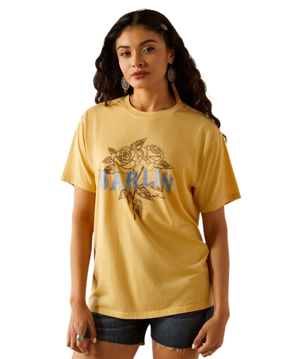 Rattan coloured Ariat Womens Darlin Rose T-Shirt on white background