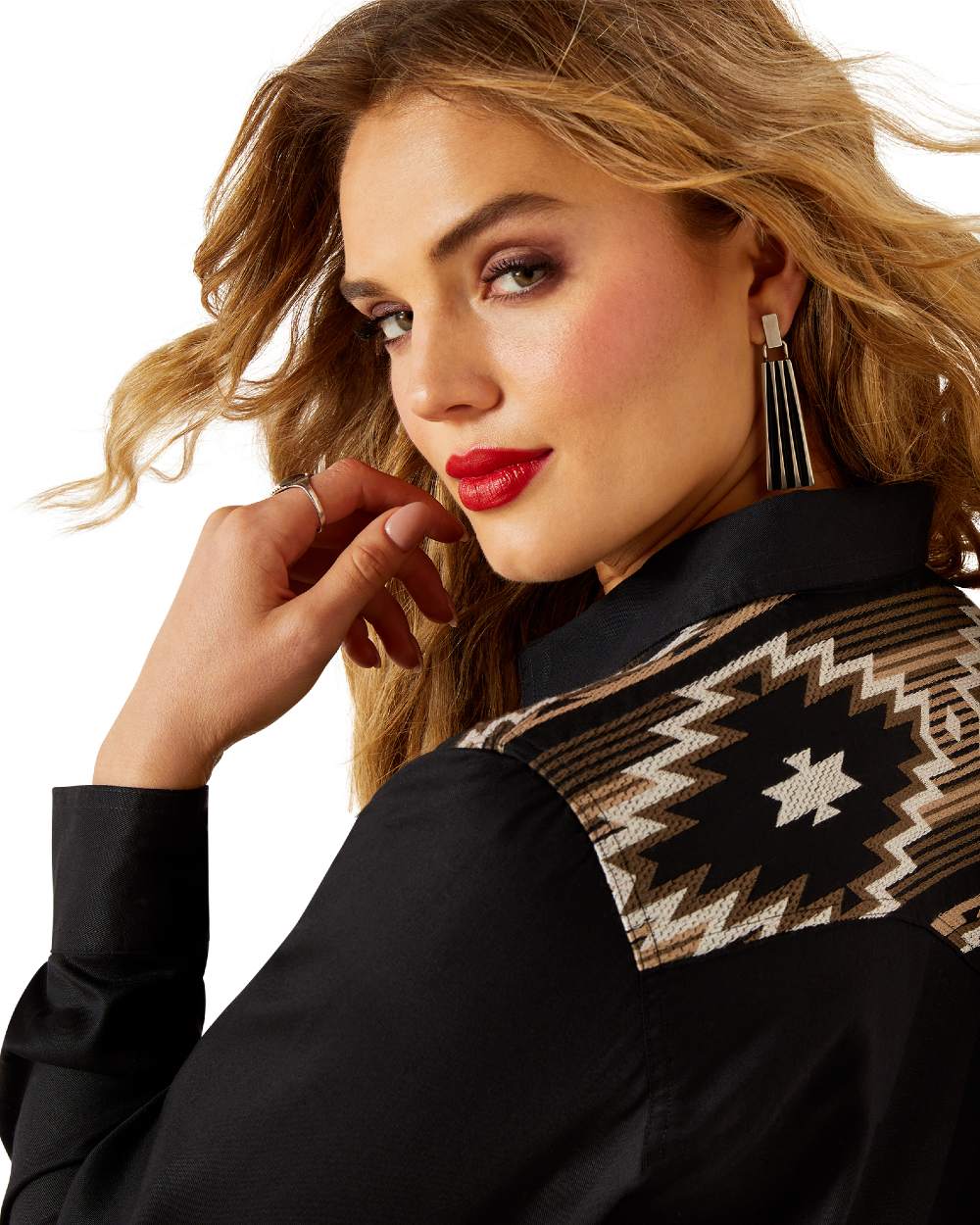 Black Coloured Ariat Womens Dawn Western Shirt on white background