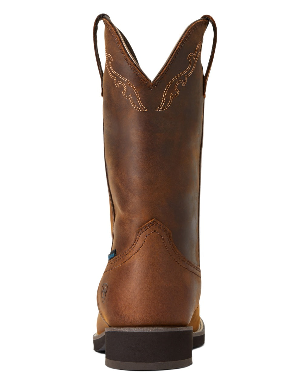 Distressed Brown coloured Ariat Womens Delilah Round Toe Waterproof Western Boots on white background