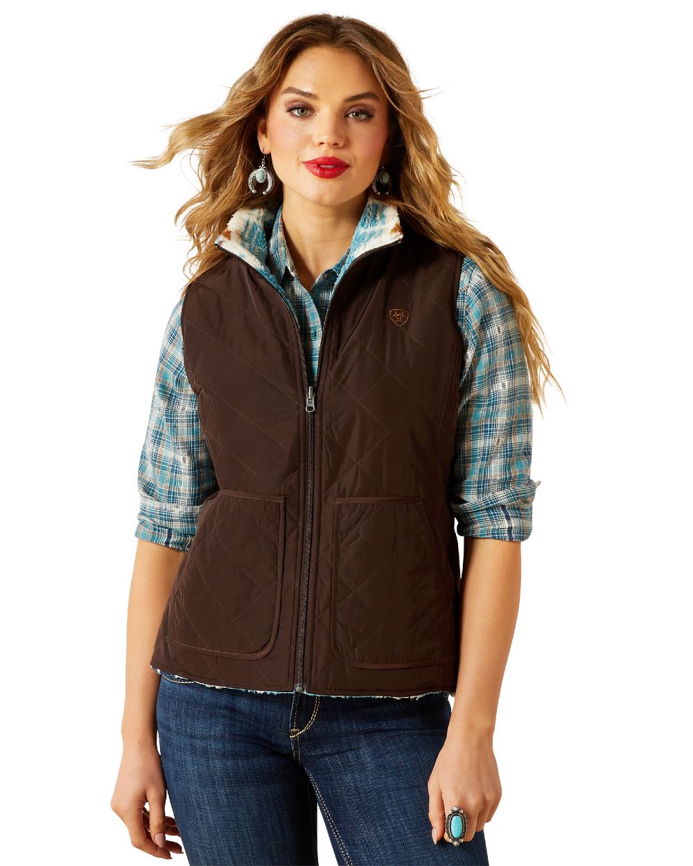 Mole Coloured Ariat Womens Dilon 2.0 Reversible Insulated Vest on white background