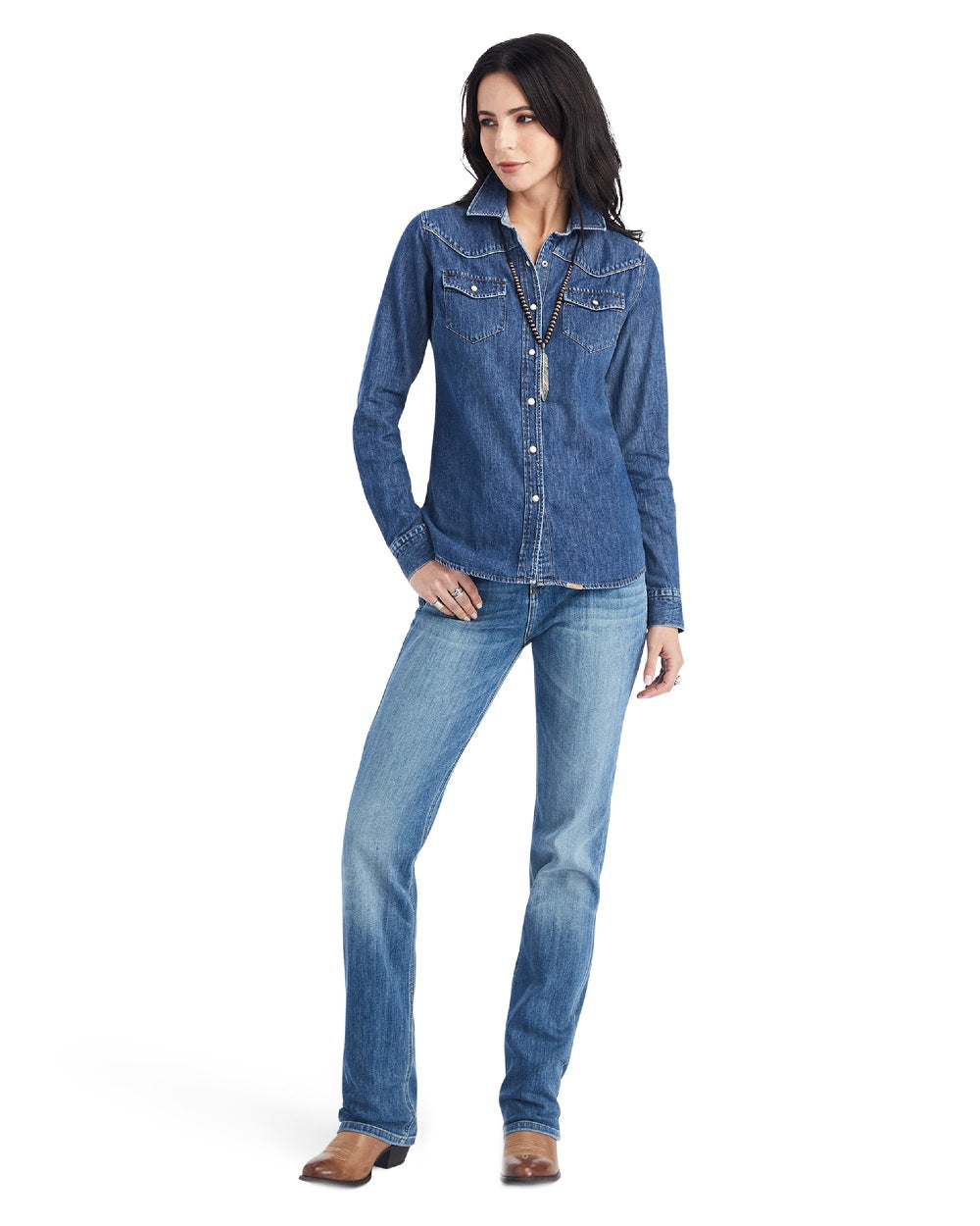 Bluelight Coloured Ariat Womens Farriday Denim Shirt on white background