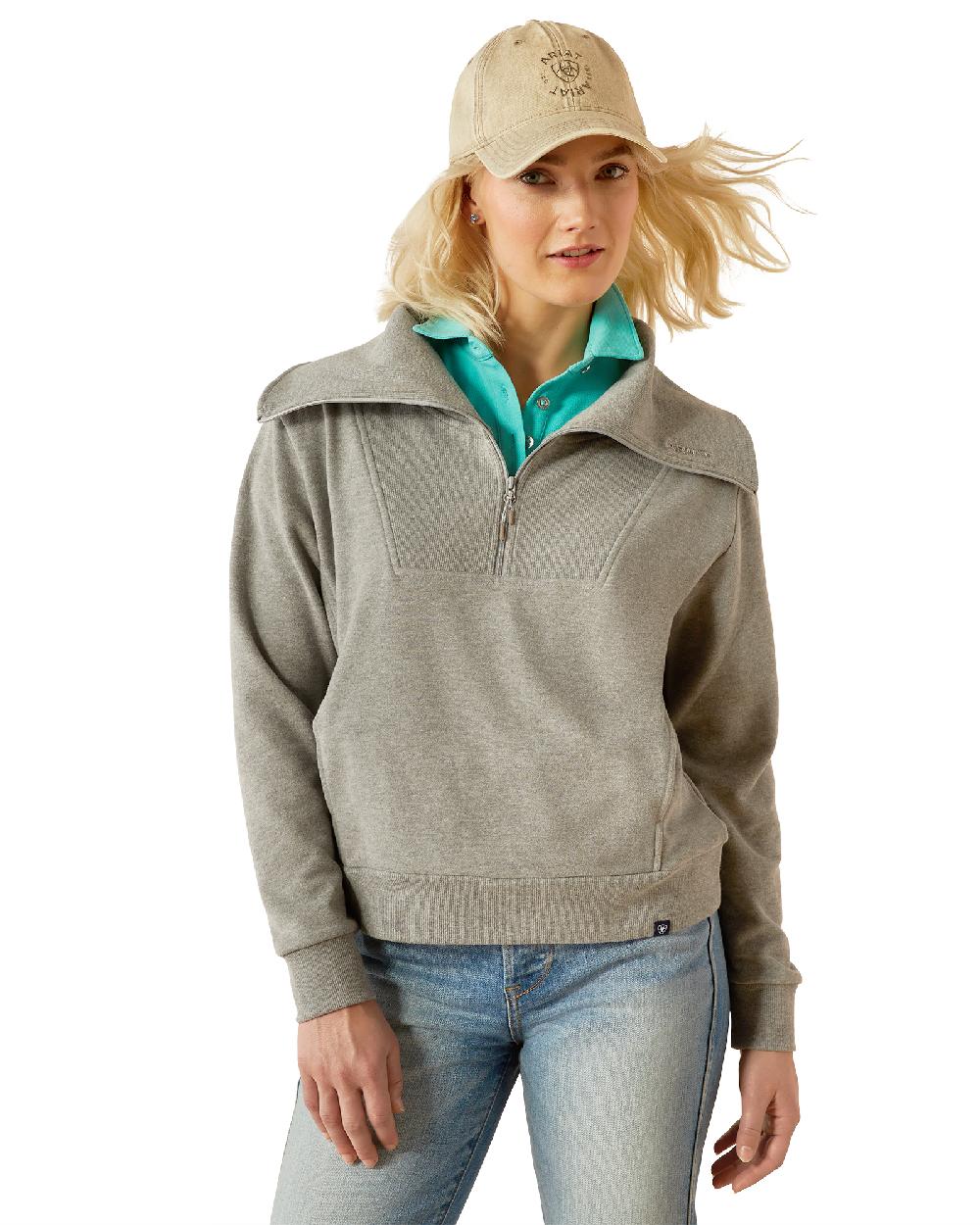 Heather Grey coloured Ariat Womens Fern Half Zip Sweatshirt on white background