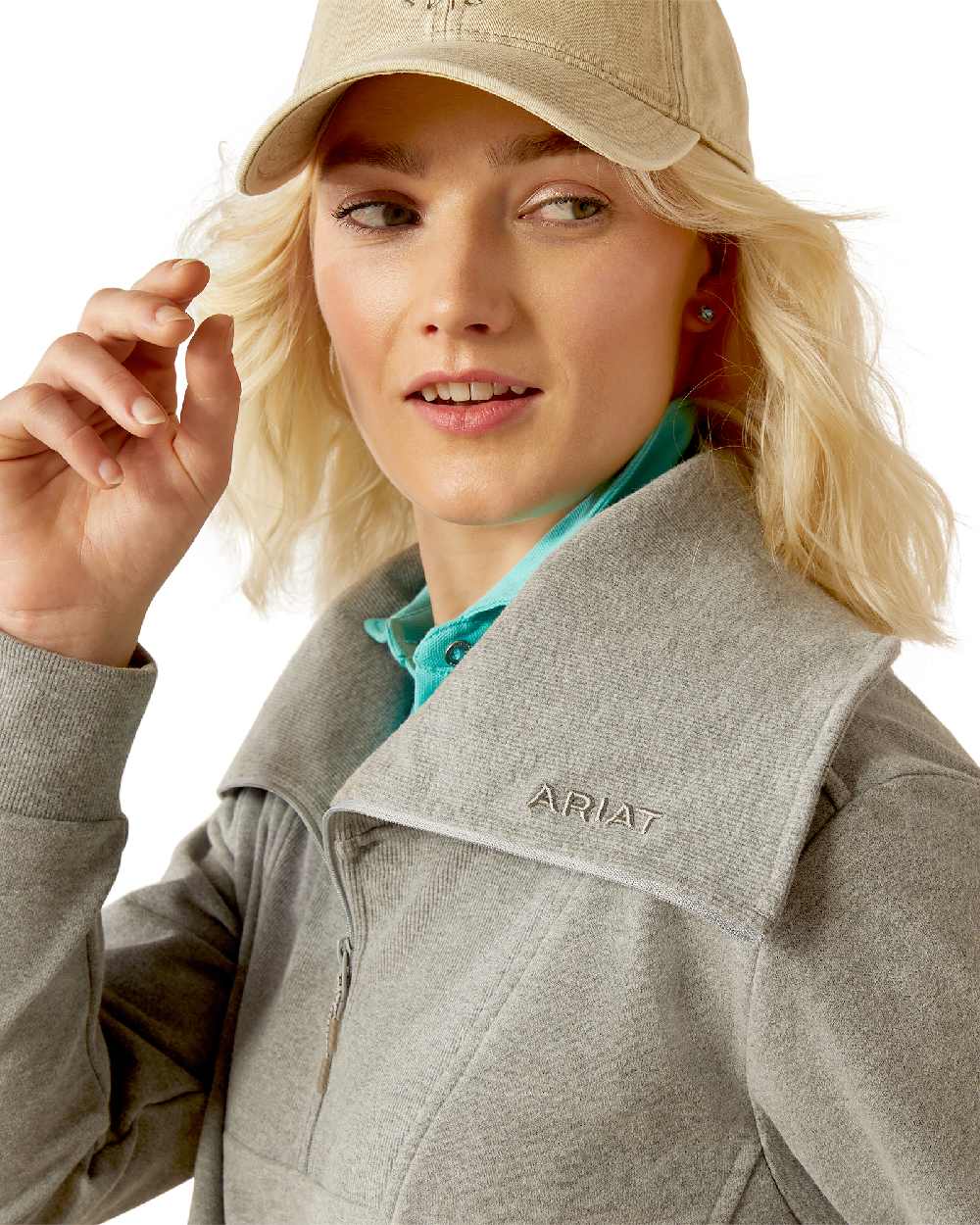 Heather Grey coloured Ariat Womens Fern Half Zip Sweatshirt on white background