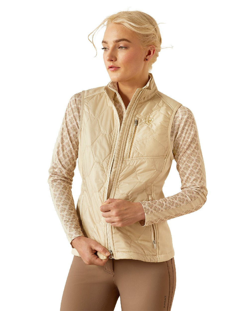 Almond Milk coloured Ariat Womens Fusion Insulated Vest on white background