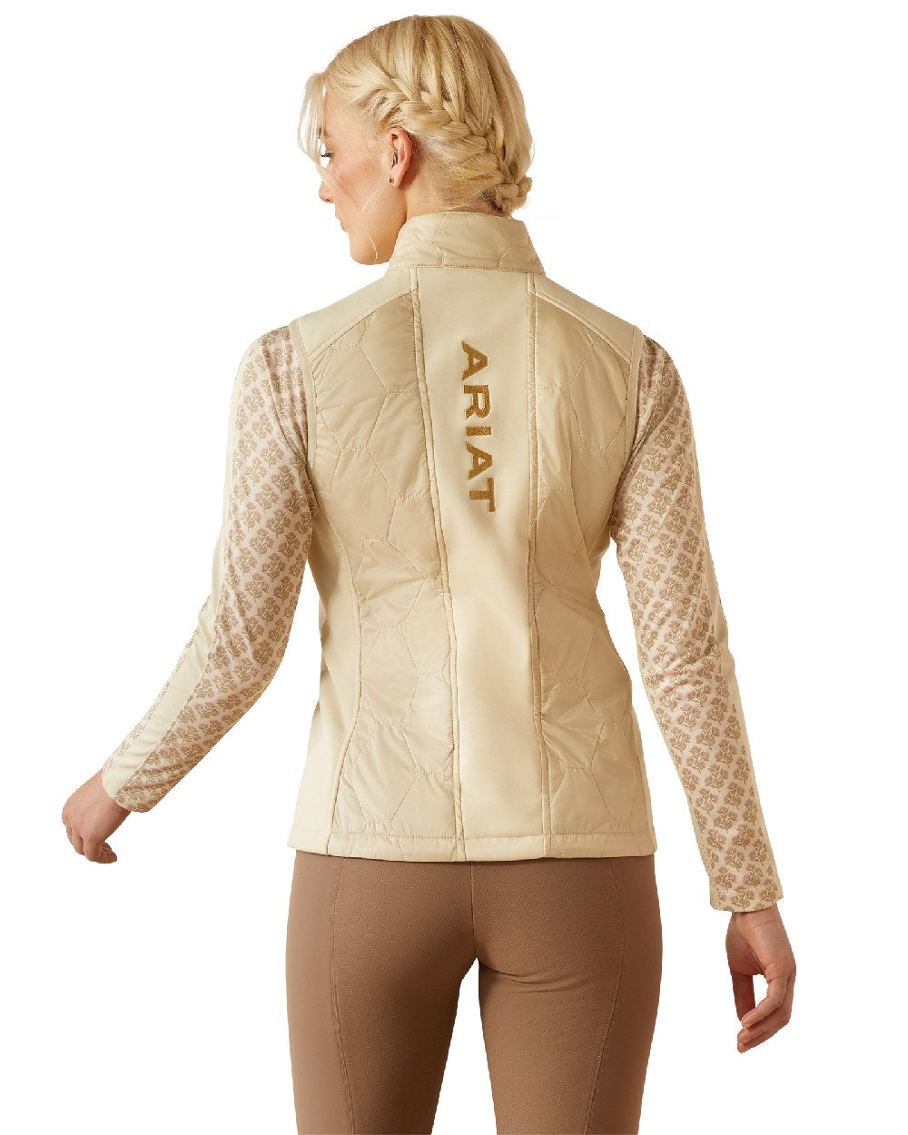 Almond Milk coloured Ariat Womens Fusion Insulated Vest on white background