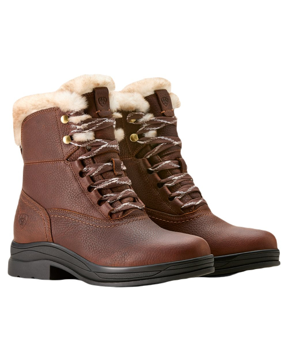 Dark Brown coloured Ariat Womens Harper Sherpa Waterproof Boots on white background