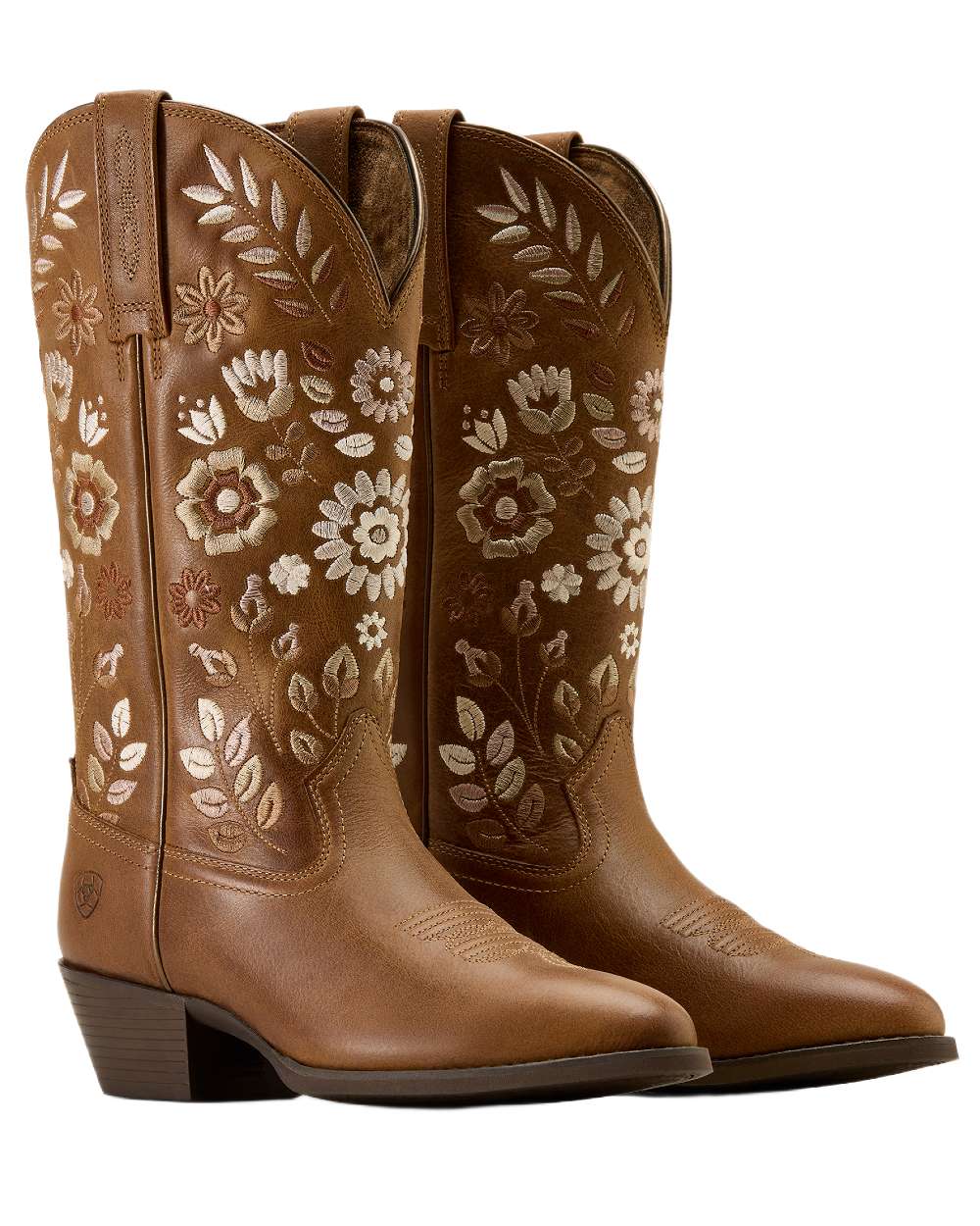 Toasty Tan coloured Ariat Womens Heritage Meadow R Toe Western Boots on white background