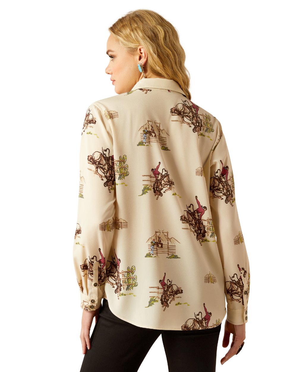 Round Up Print coloured Ariat Womens Homestyle Shirt on white background